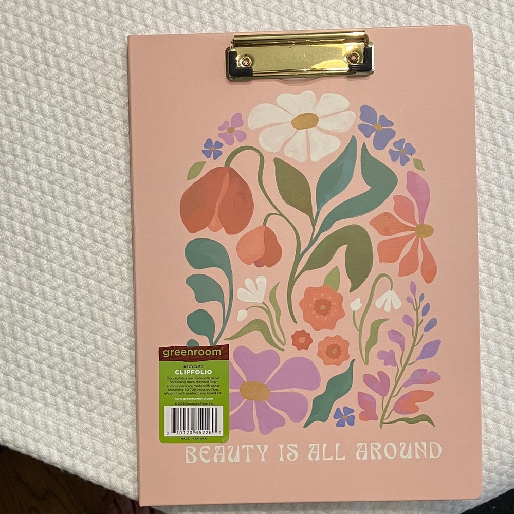 Greenroom Pink Floral Clipboard Notebook  Recycled Clipfolio Hardcover